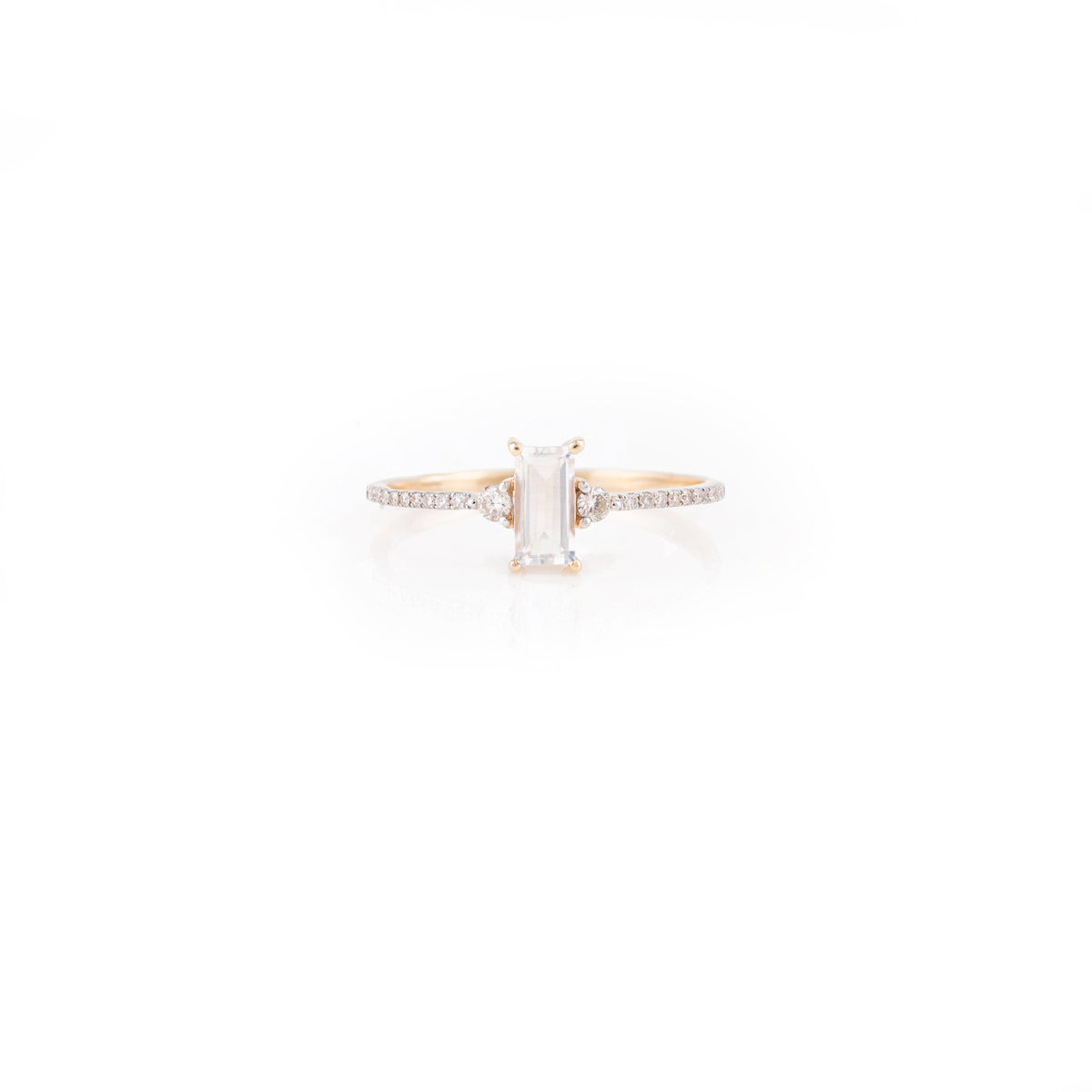 14K Gold Baguette Cut Moonstone Statement Ring