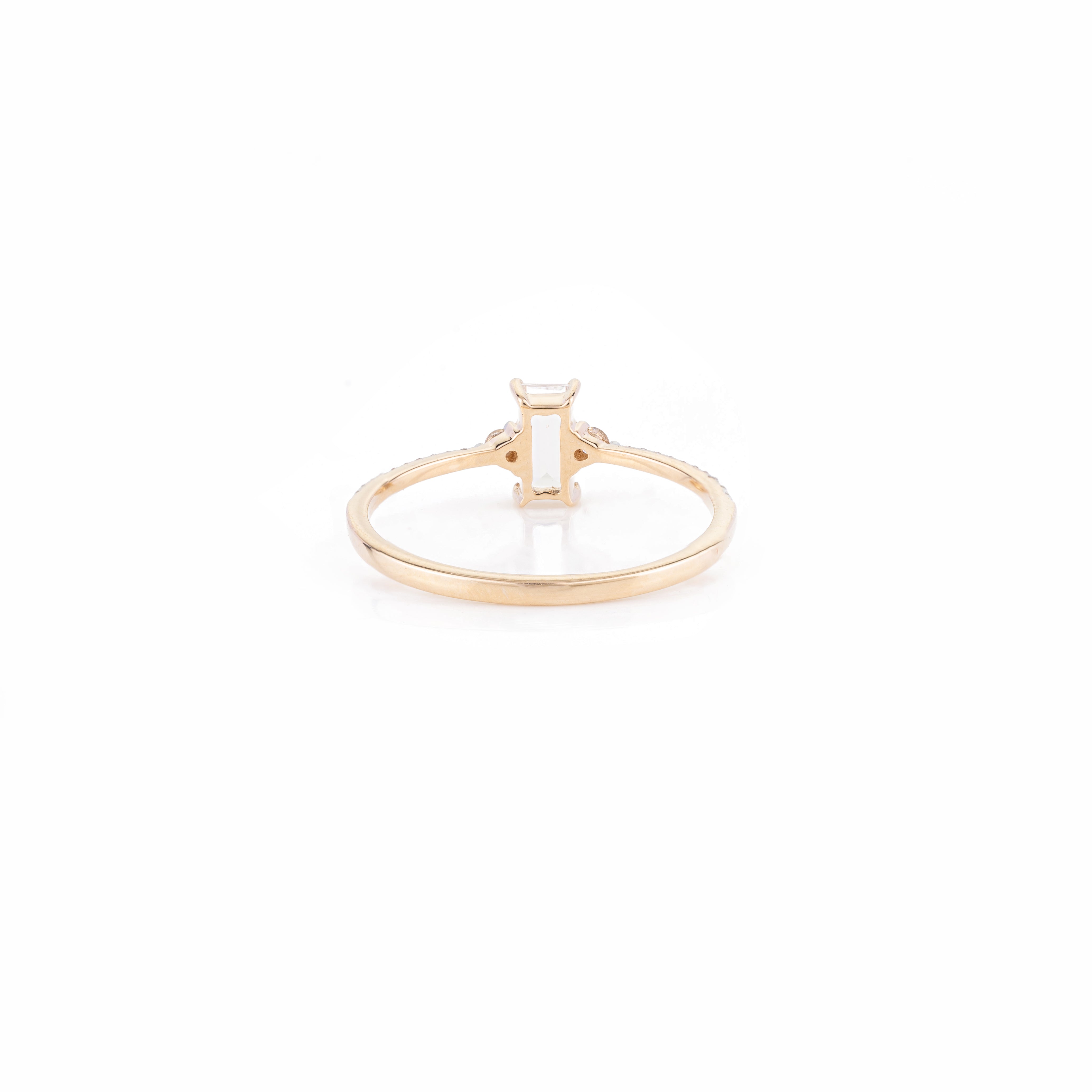 14K Gold Baguette Cut Moonstone Statement Ring