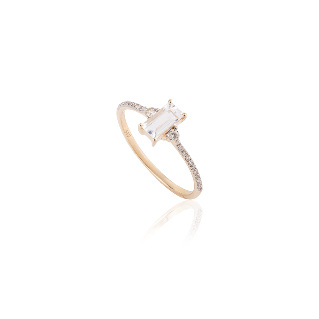 14K Gold Baguette Cut Moonstone Statement Ring Image