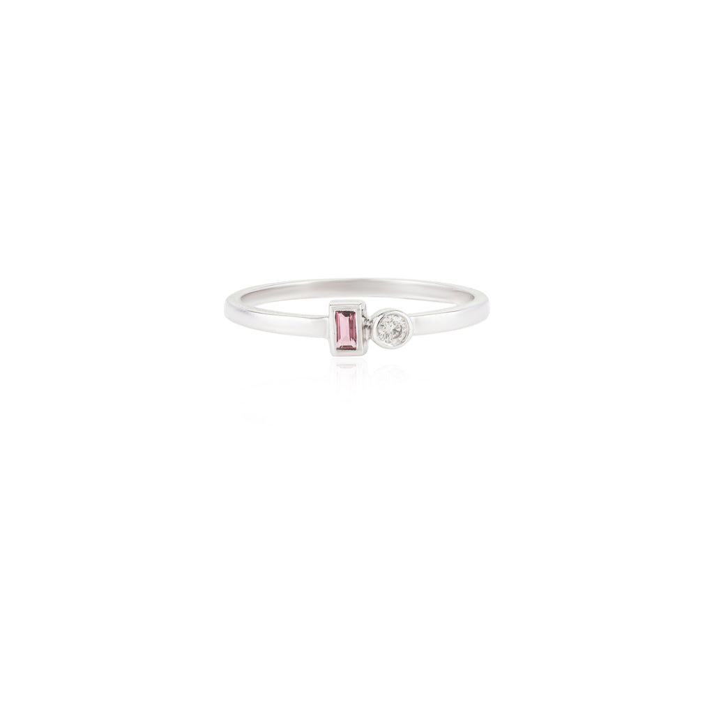 14K White Gold Tourmaline Diamond Adjustable Ring Image