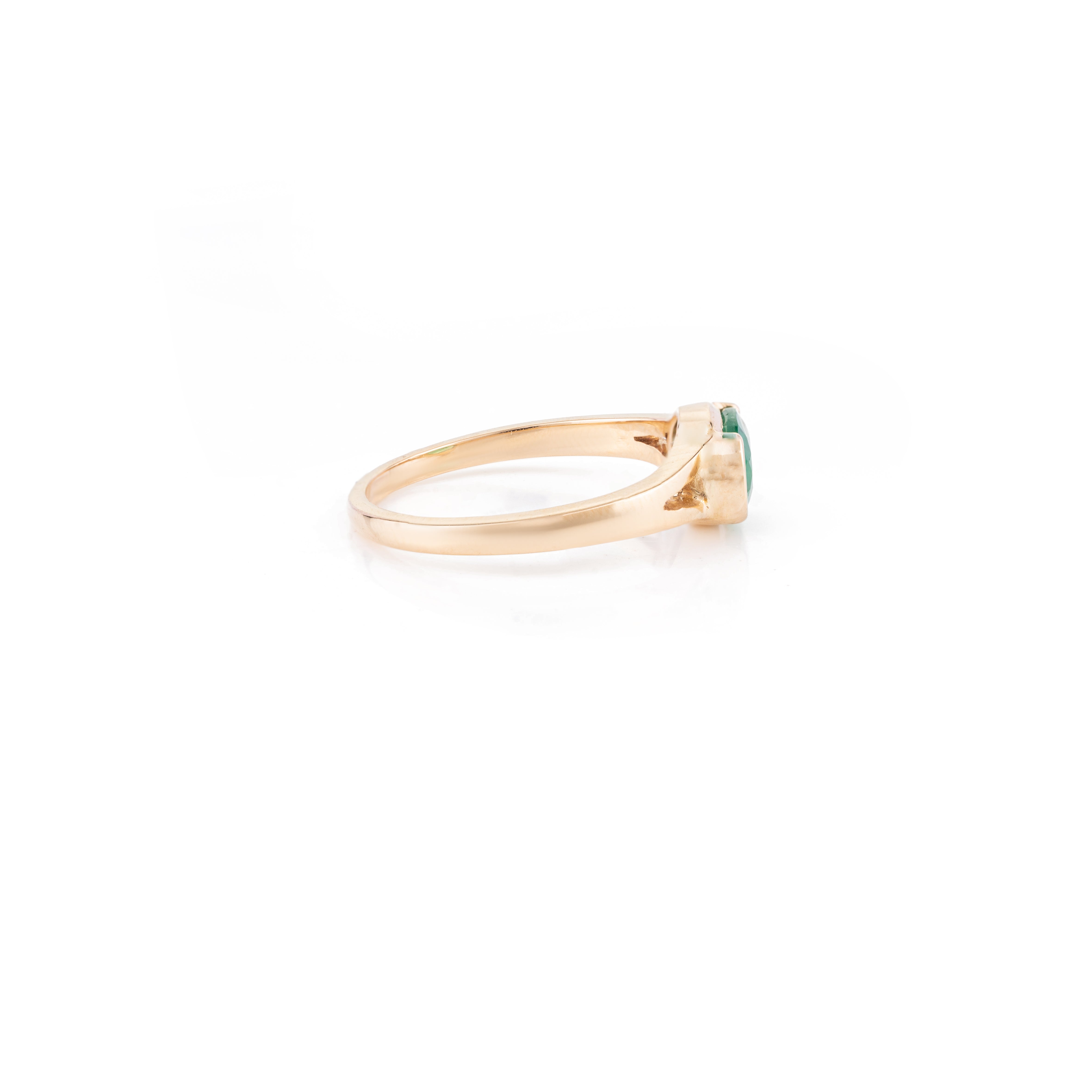 14K Solid Gold Emerald East West Statement Ring