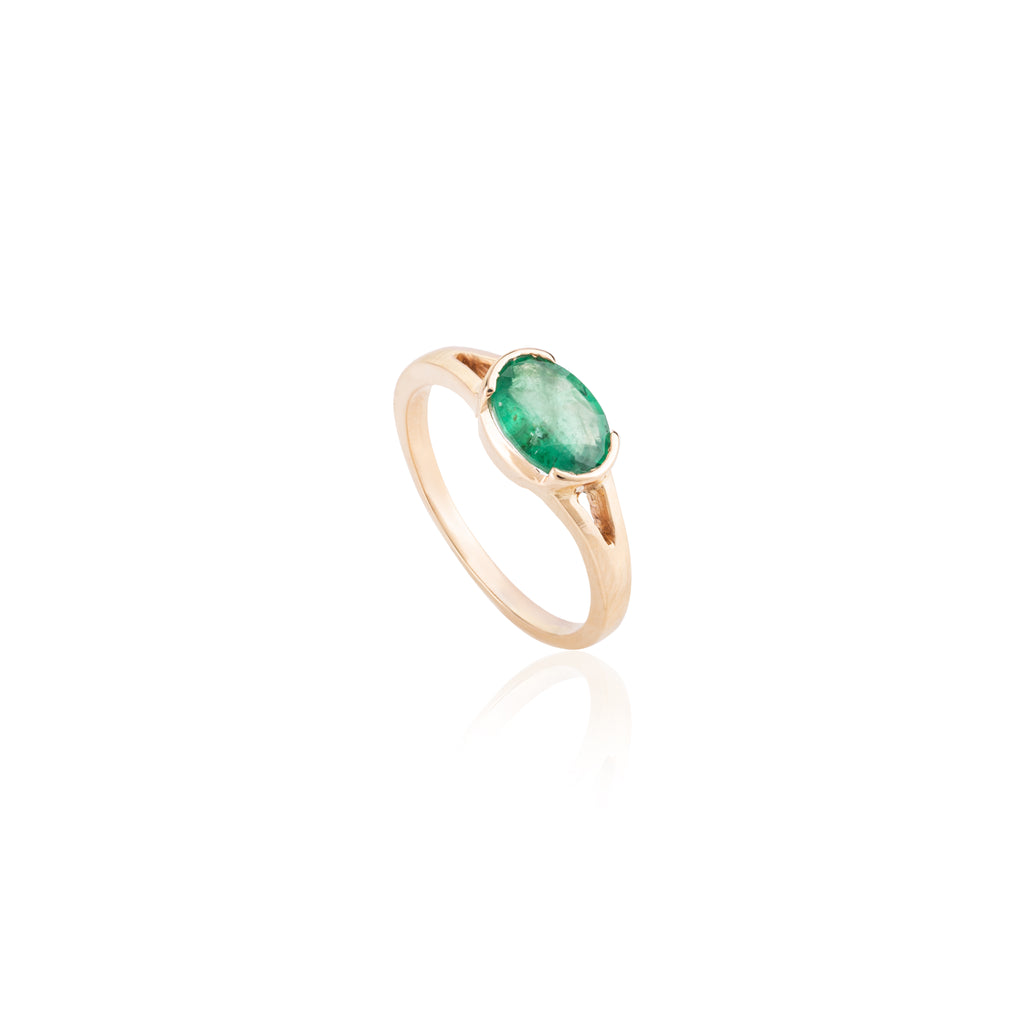 14K Solid Gold Emerald East West Statement Ring Image