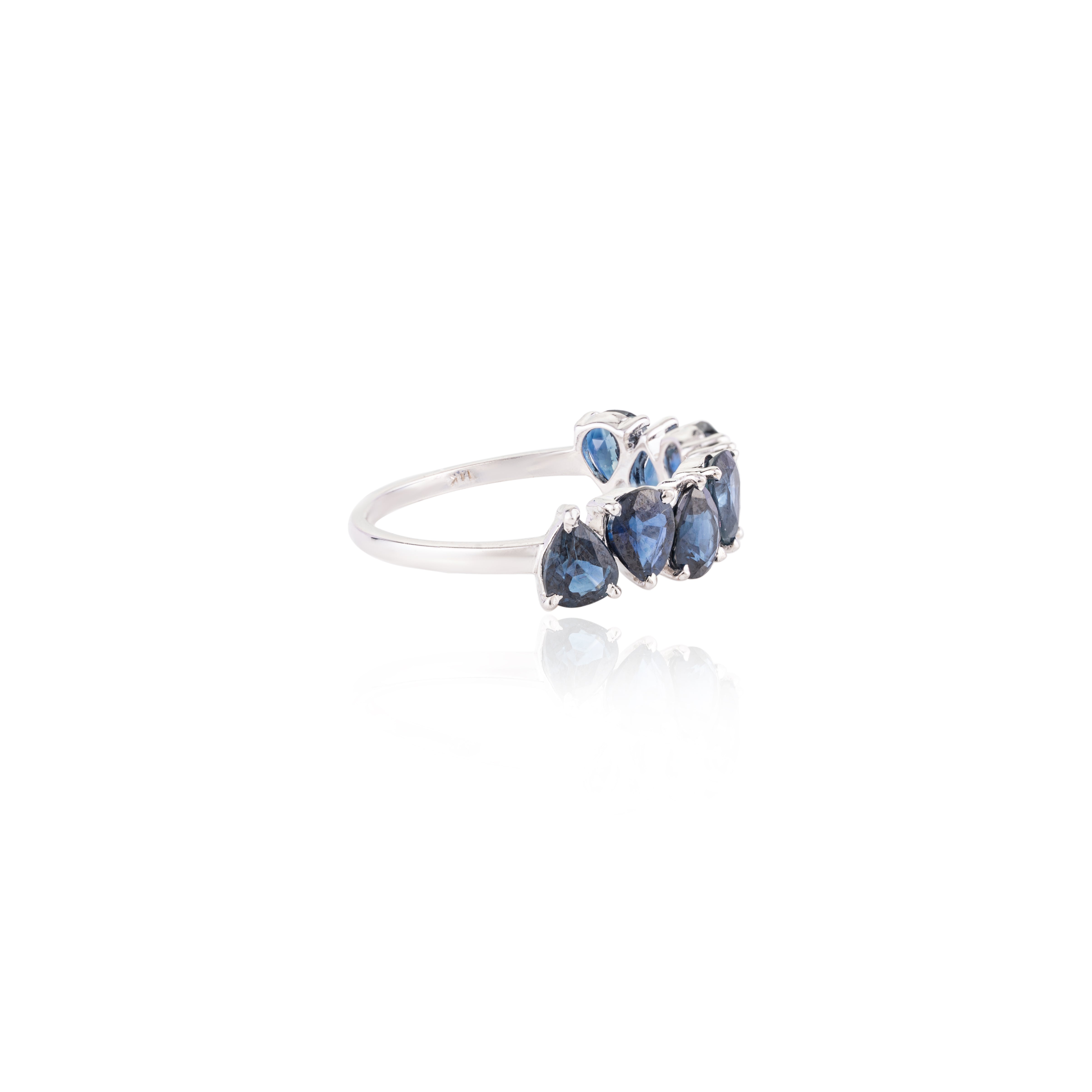 14K Gold Pear Cut Blue Sapphire Ring