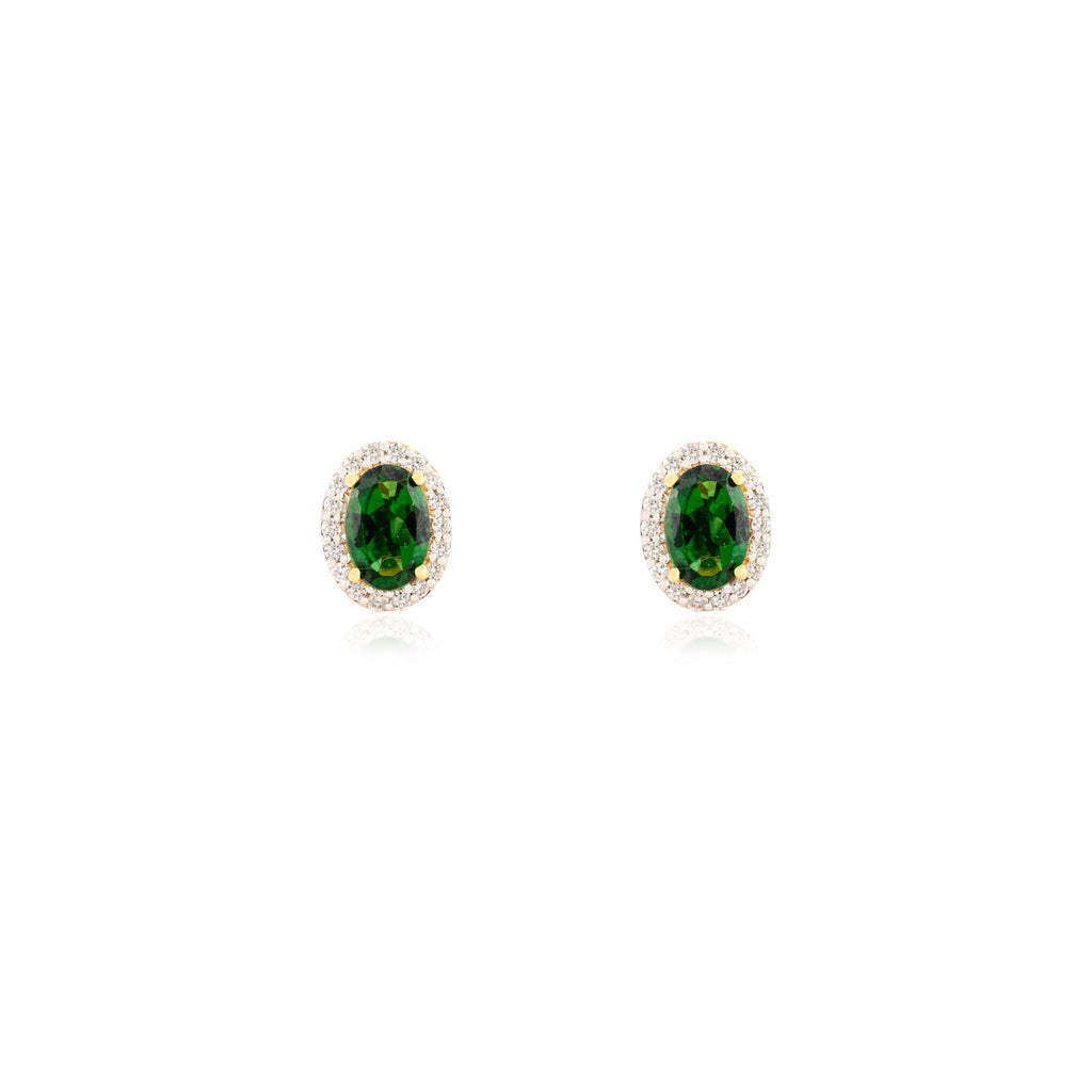 14K Solid Yellow Gold Tourmaline Halo Diamond Stud Earrings Image