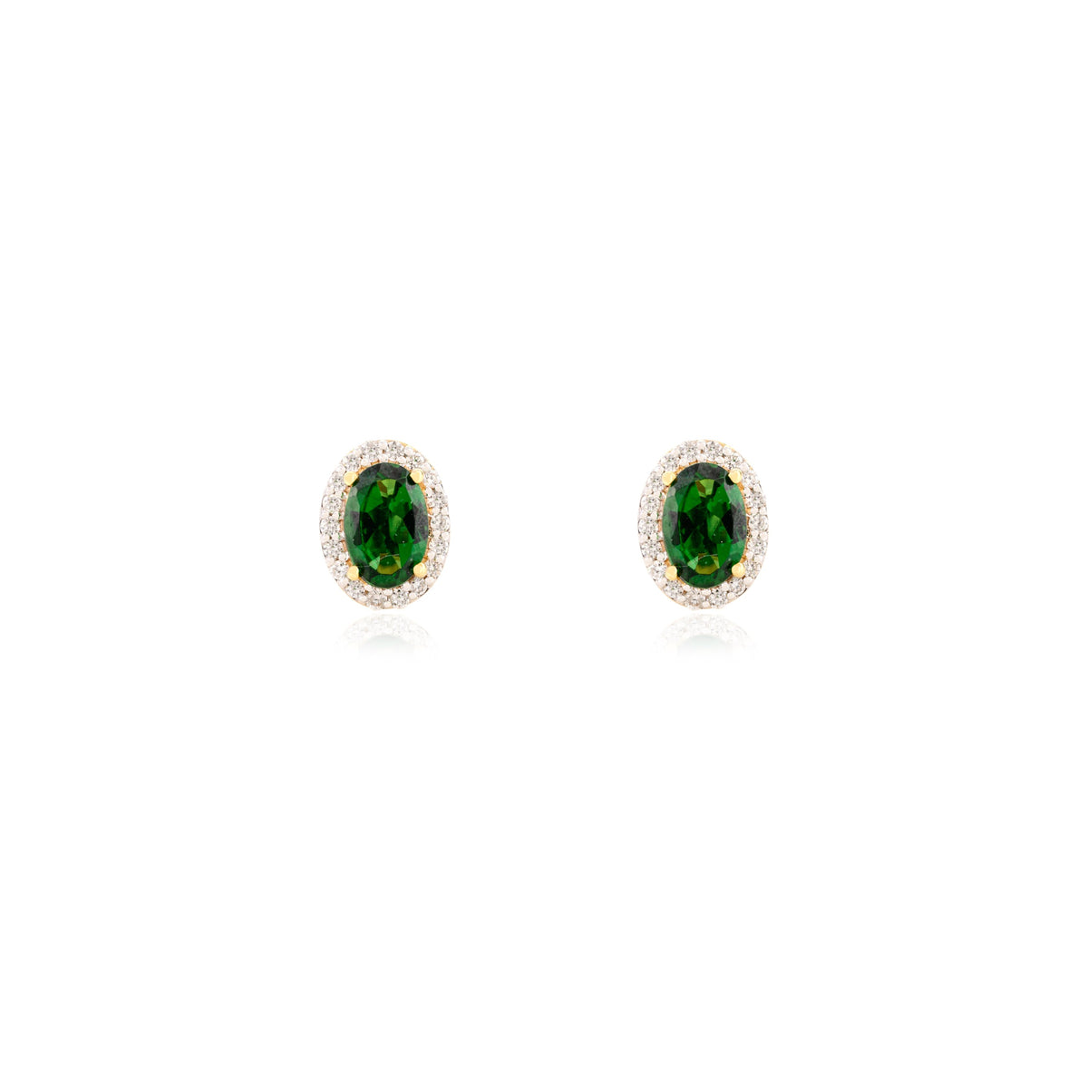 14K Solid Yellow Gold Tourmaline Halo Diamond Stud Earrings