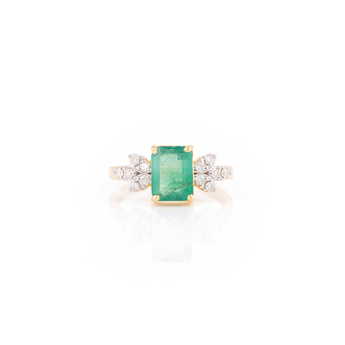 14K Gold Emerald Diamond Wedding Ring