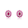 14K Solid White Gold Ruby Diamond Cluster Studs Thumbnail