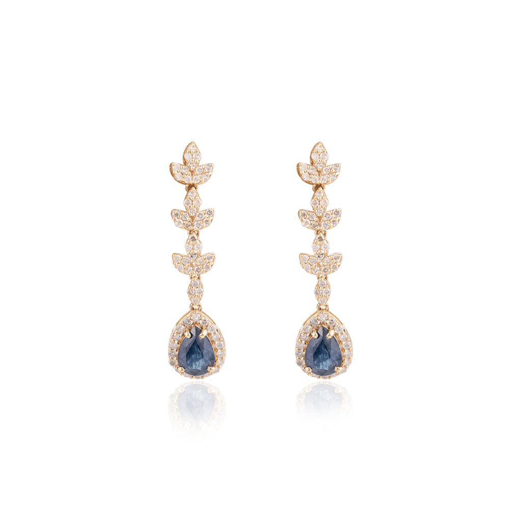 14K Gold Blue Sapphire Diamond Dangle Earrings Image