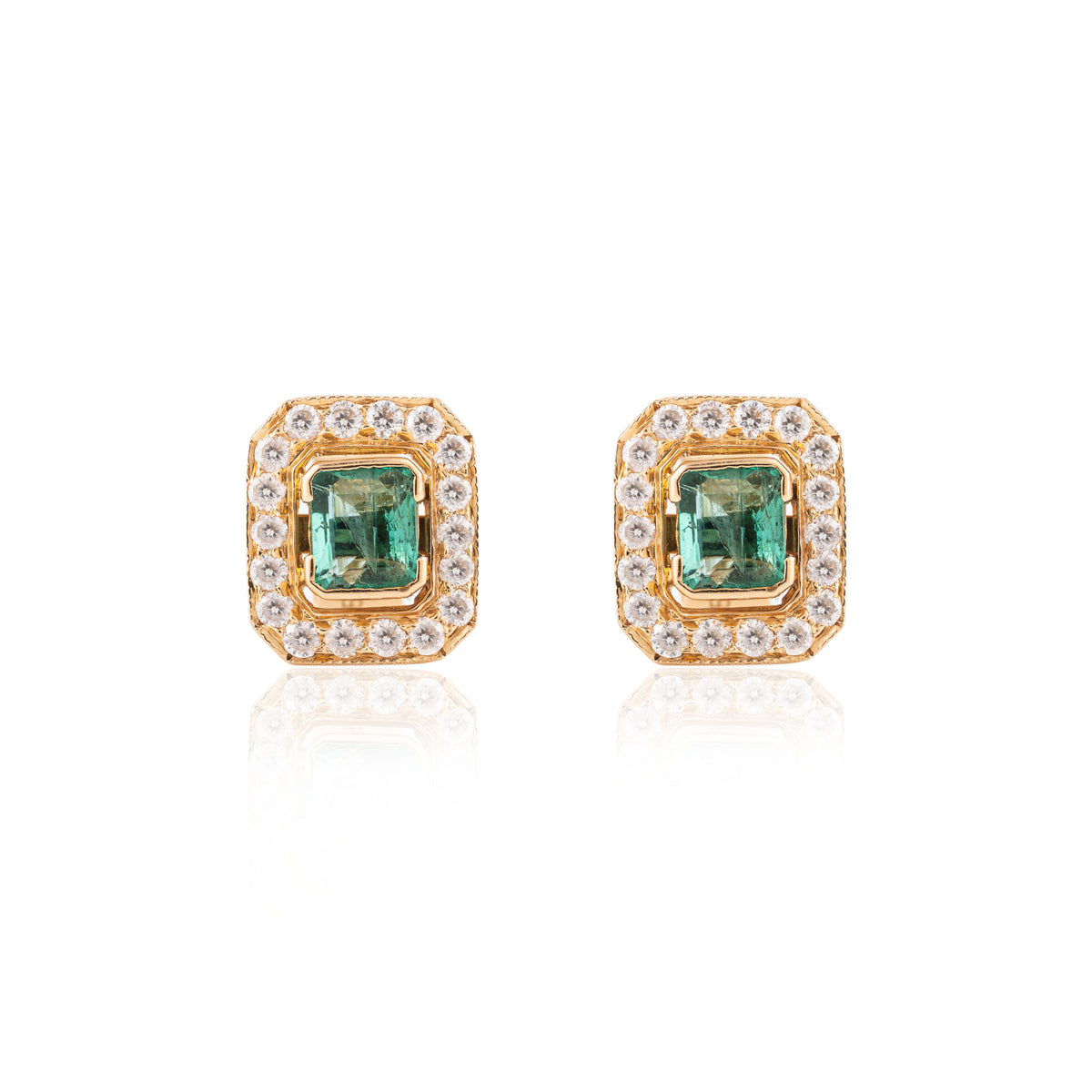 18K Gold Emerald Diamond Statement Earrings