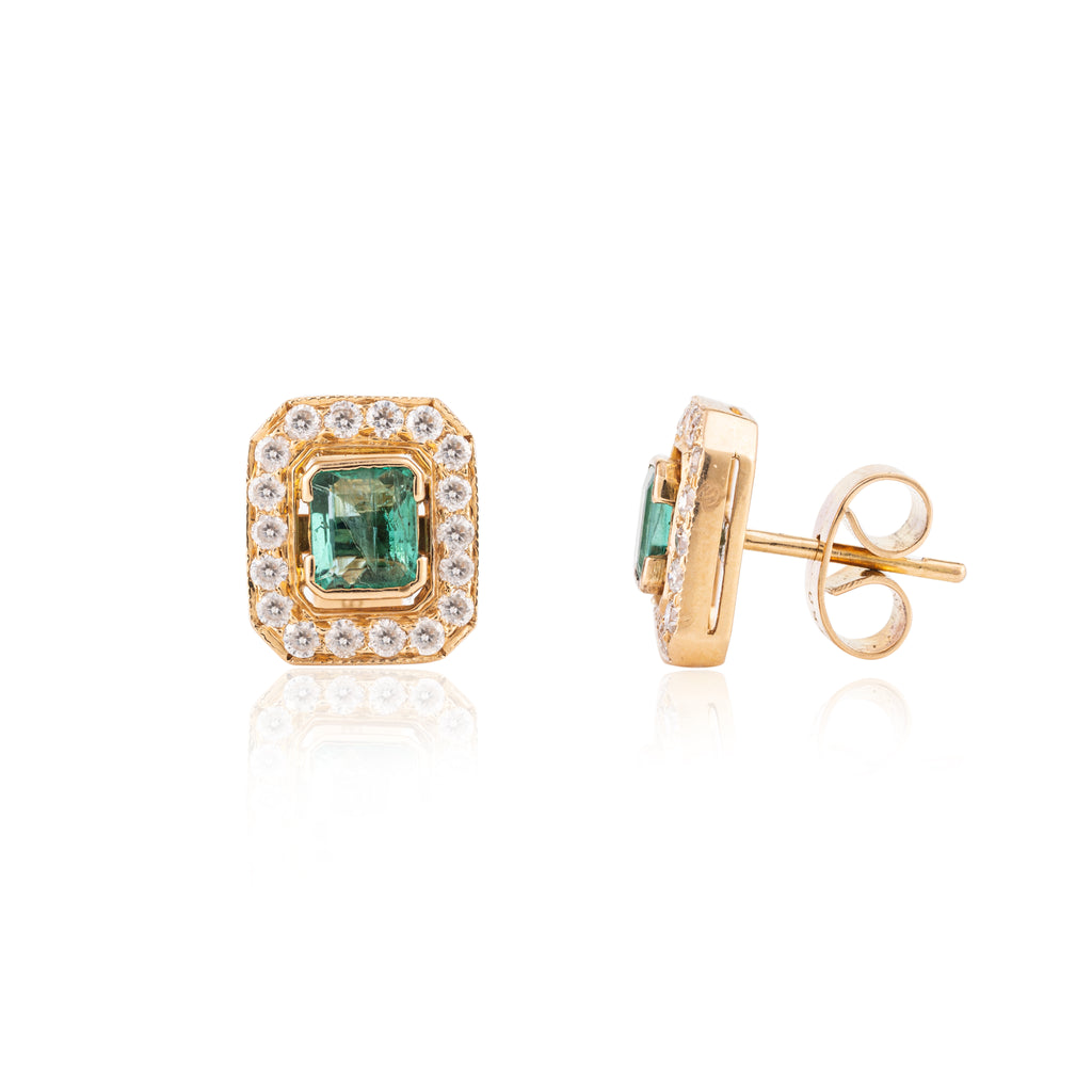 18K Gold Emerald Diamond Statement Earrings Image