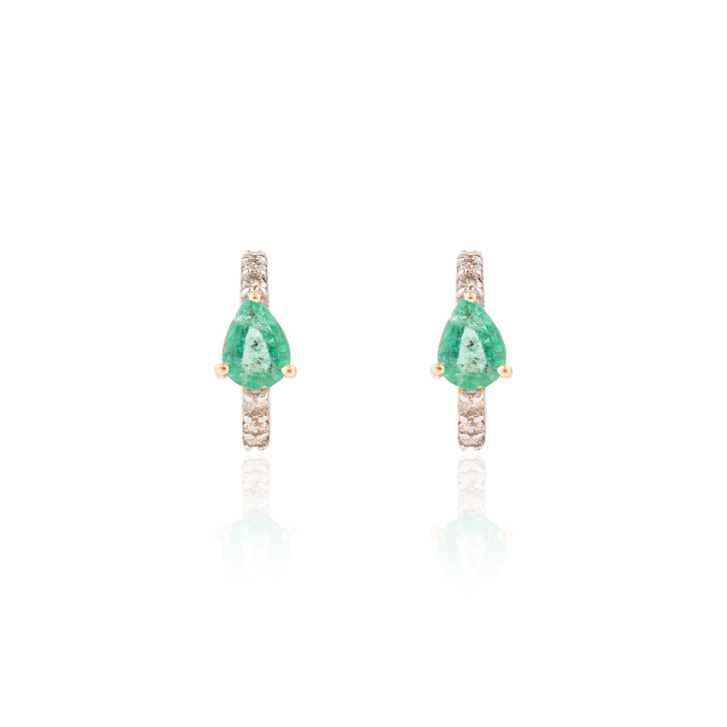 18K Gold Emerald Diamond Helix Cuff Earrings Image