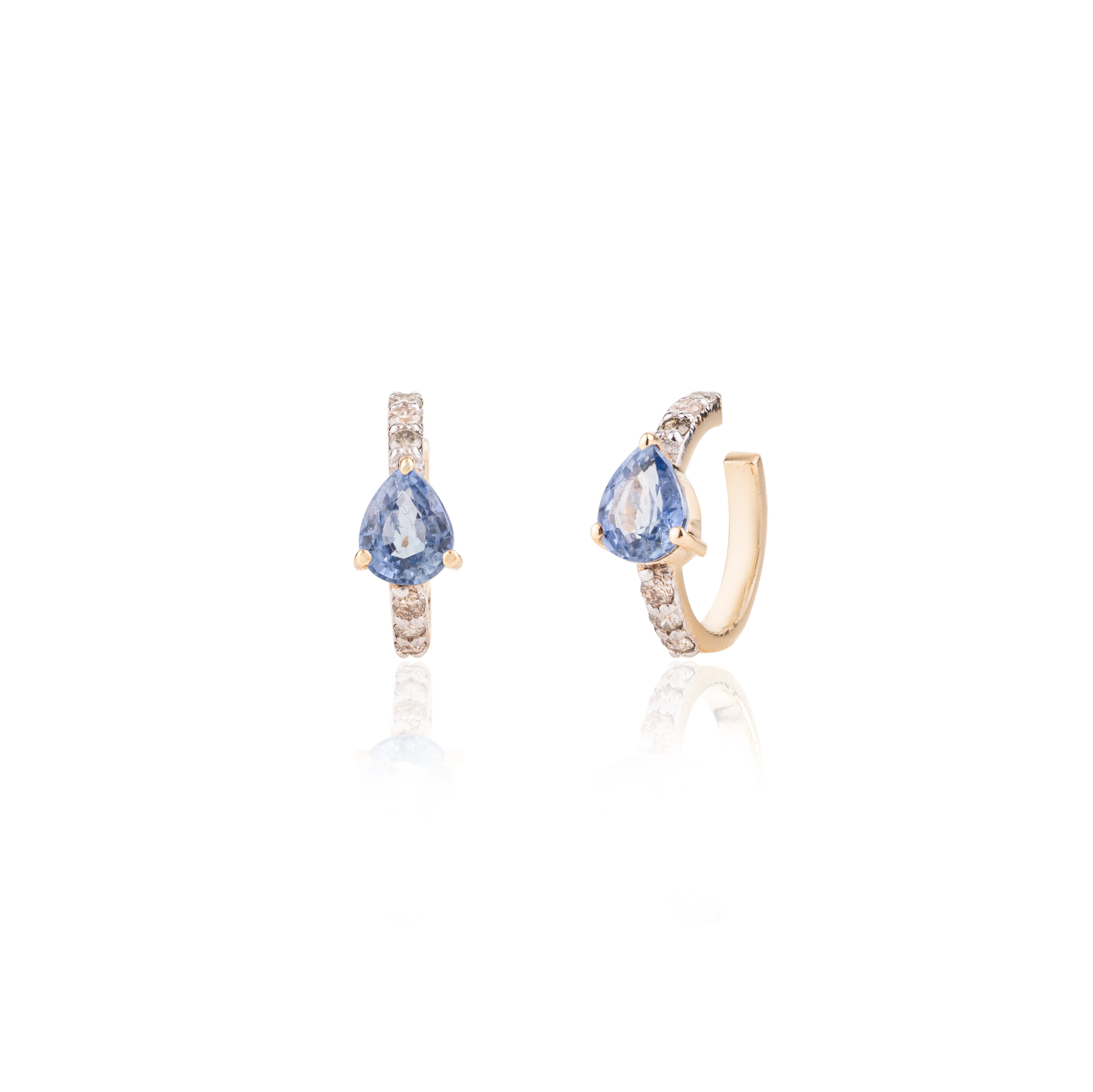 18K Blue Sapphire Diamond Helix Cuff Earrings