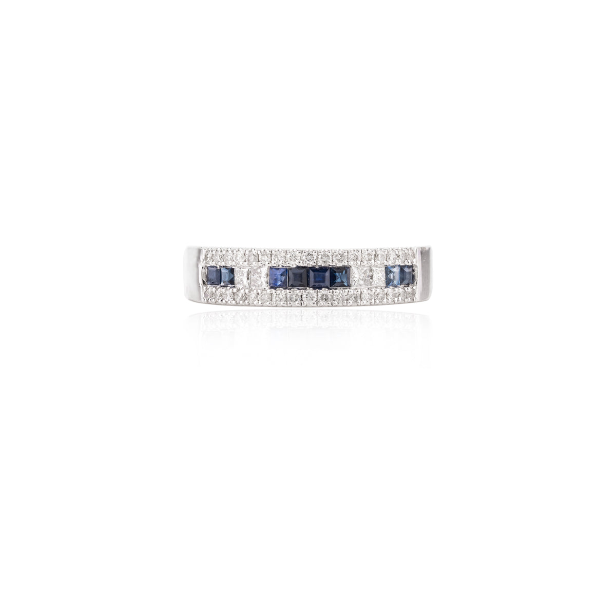 18k Gold Blue Sapphire Diamond Band Ring
