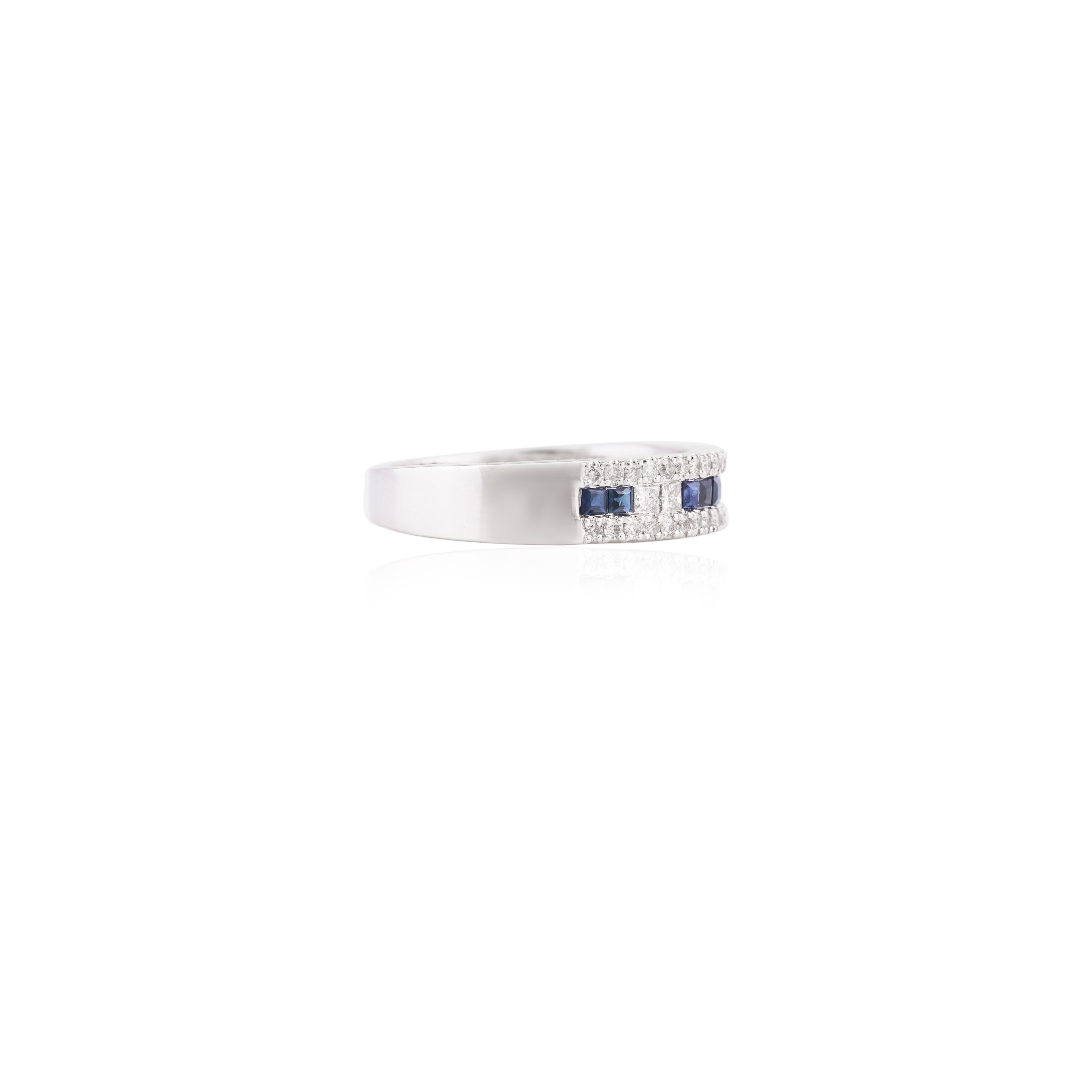 18k Gold Blue Sapphire Diamond Band Ring