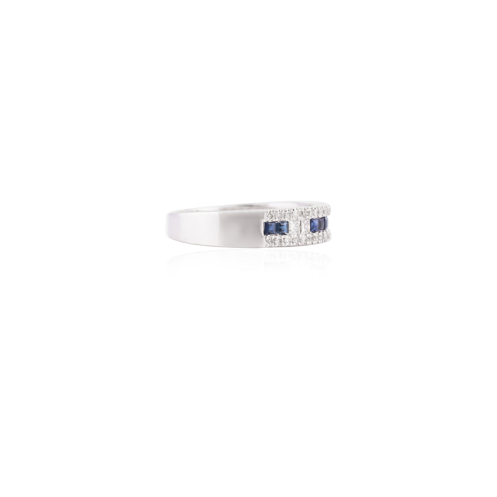 18k Gold Blue Sapphire Diamond Band Ring Image