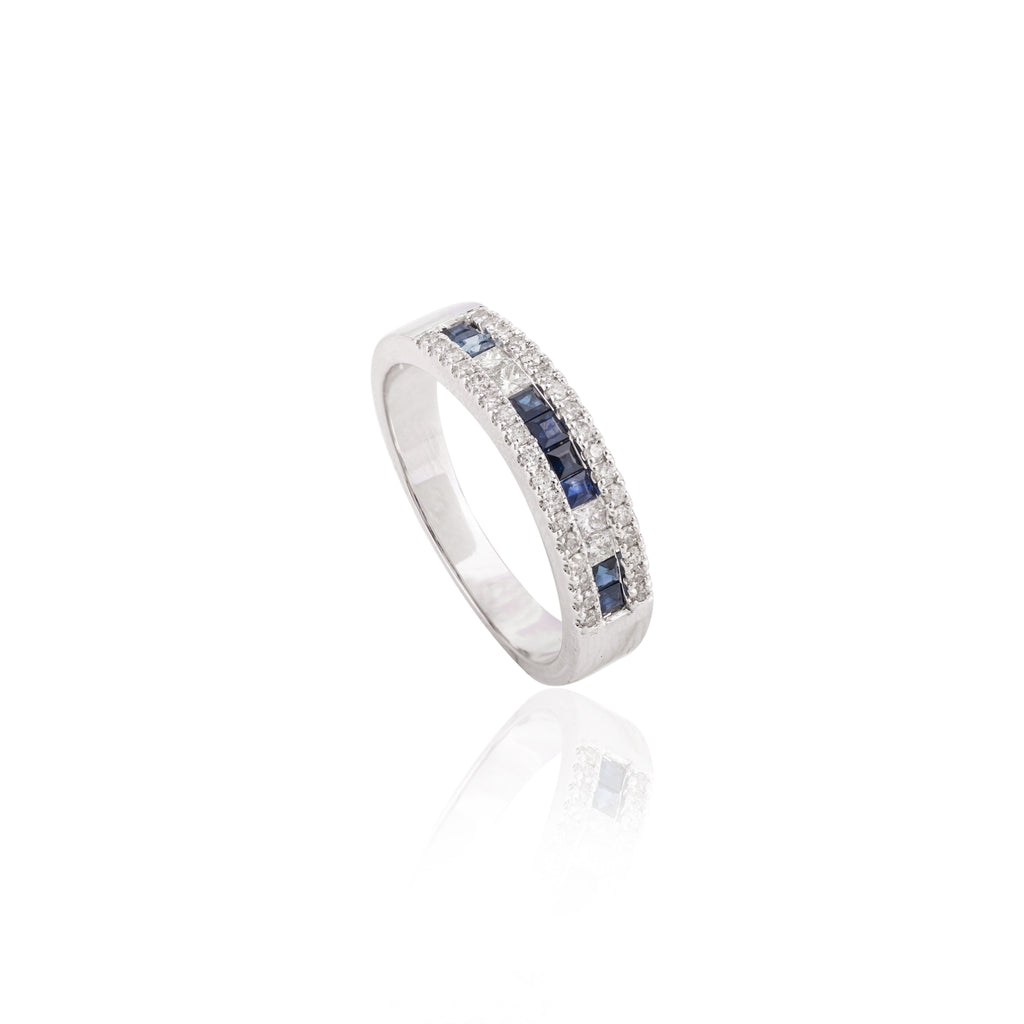 18k Gold Blue Sapphire Diamond Band Ring Image