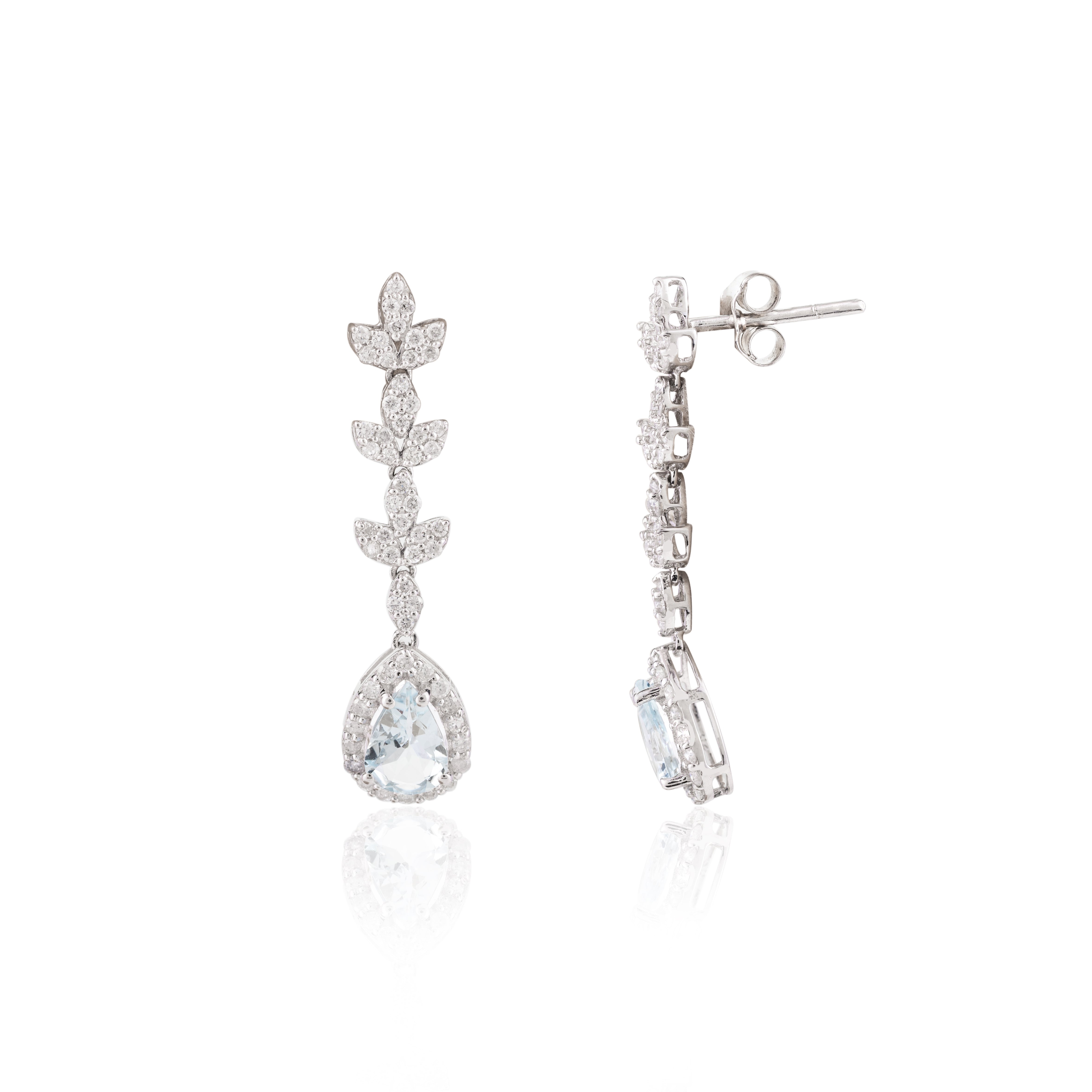 14K Gold Aquamarine Diamond Dangle Earrings
