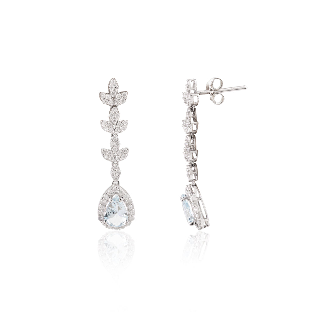 14K Gold Aquamarine Diamond Dangle Earrings Image