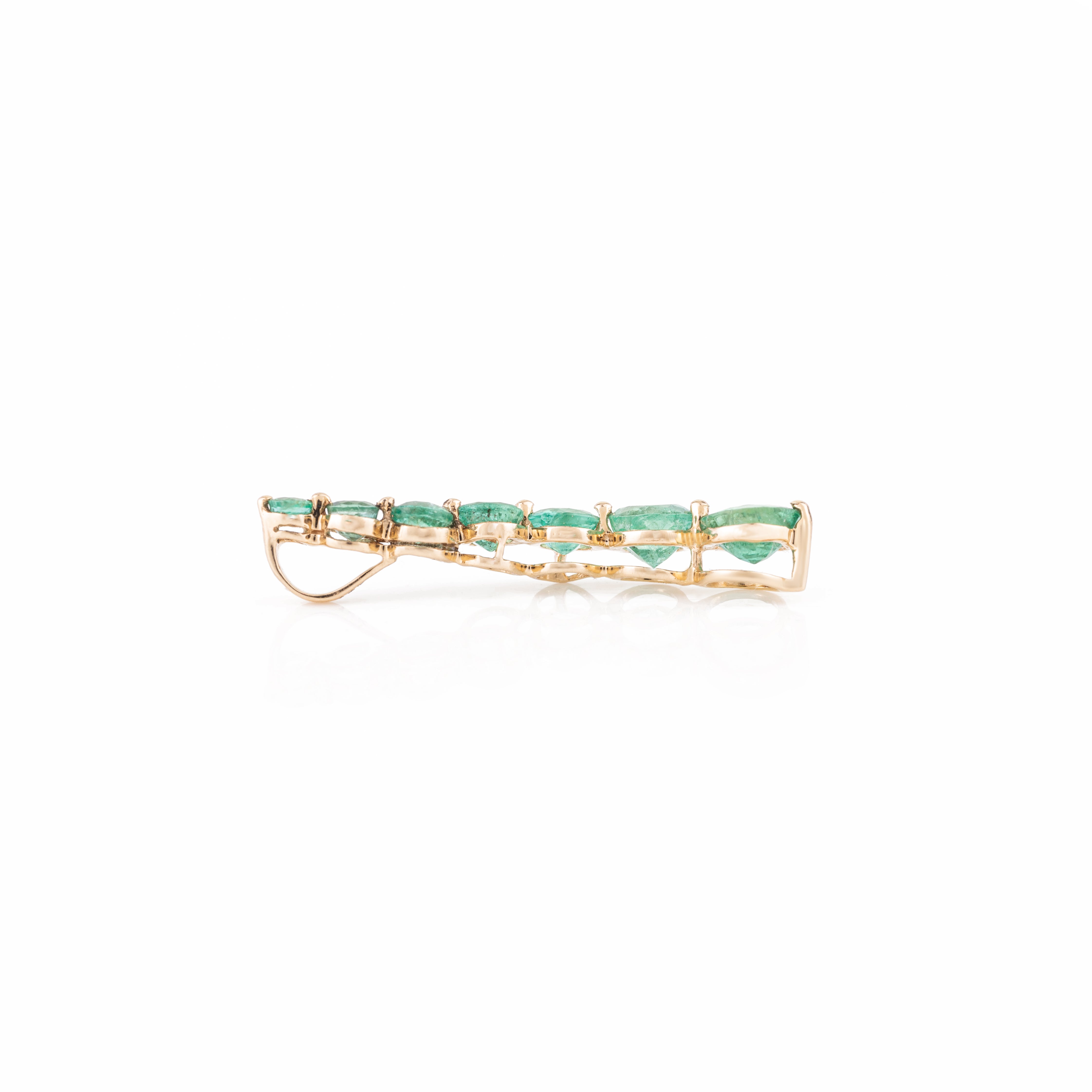 14K Gold Unique Emerald Long Pendant