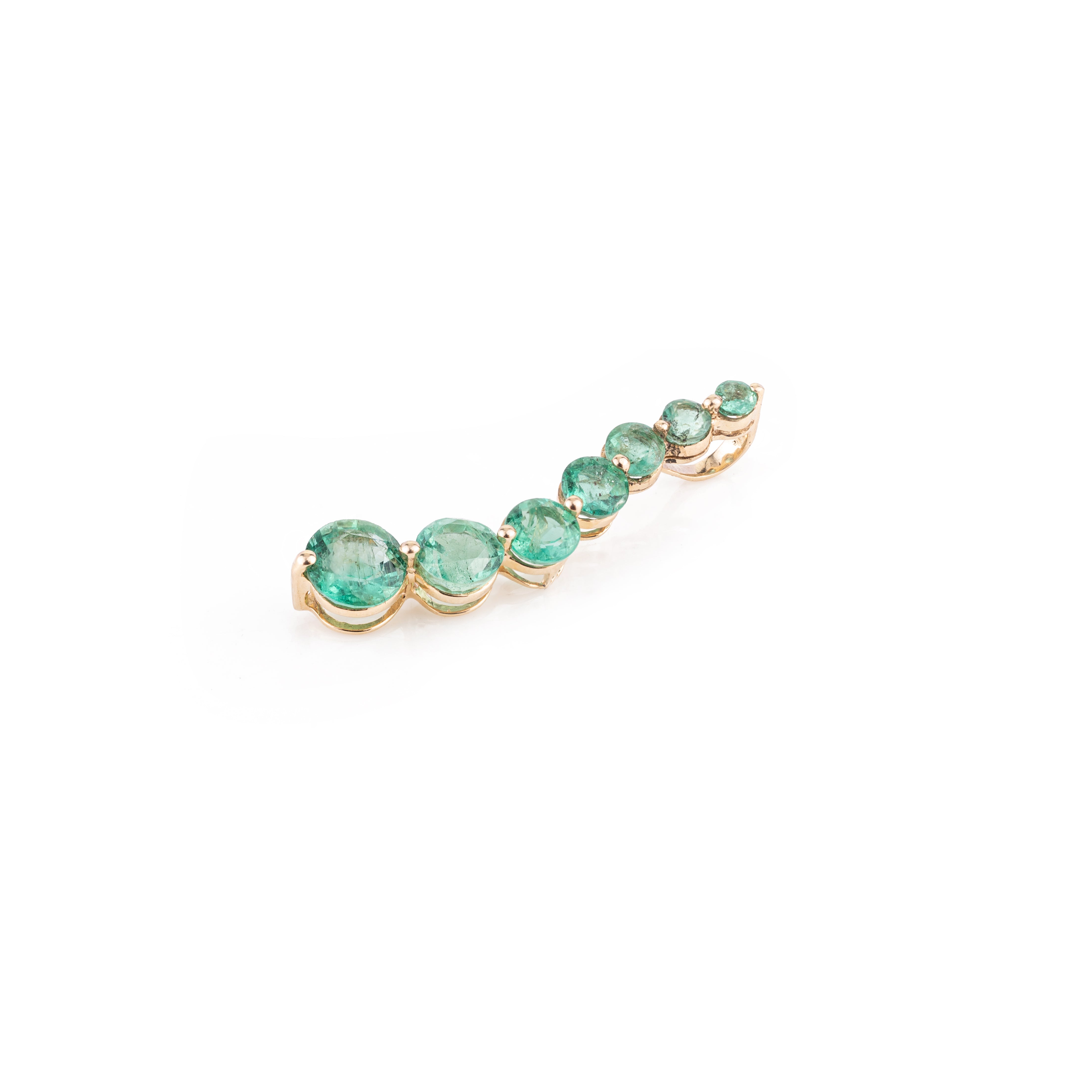 14K Gold Unique Emerald Long Pendant