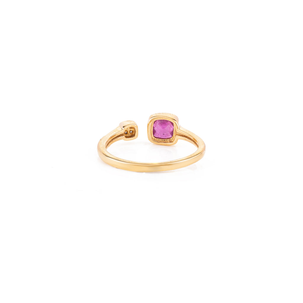 18K Yellow Gold Ruby Diamond Open Ring for Women Image