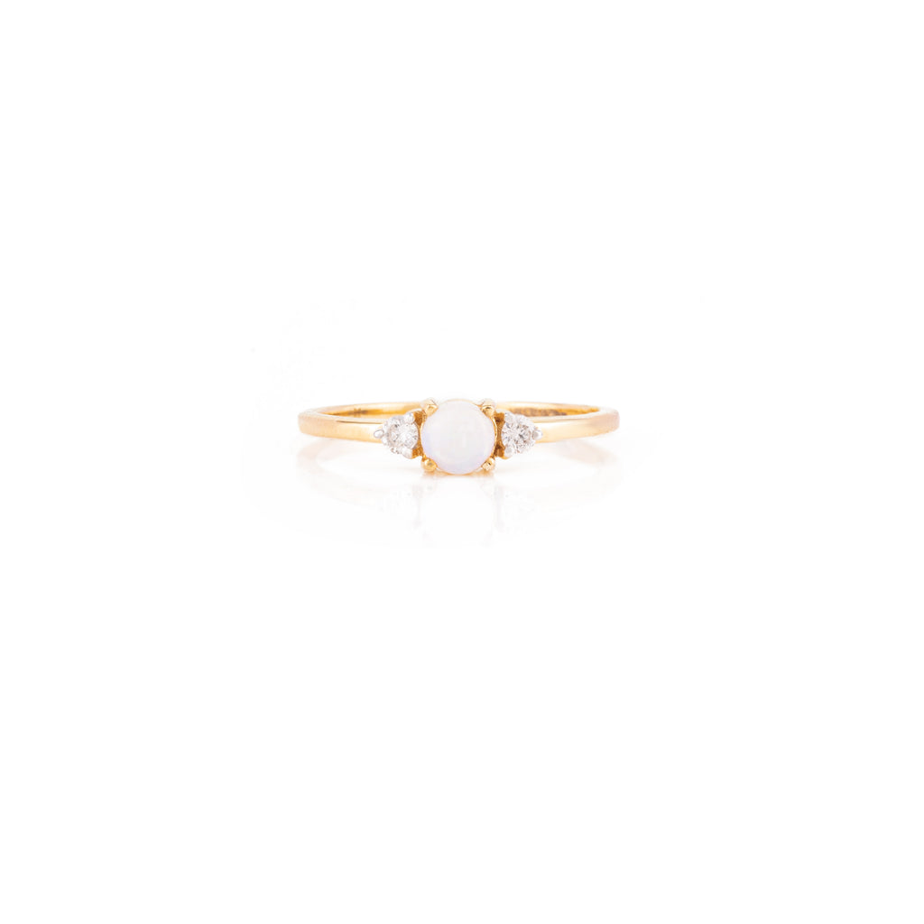 18K Gold Opal Diamond Dainty Ring Image