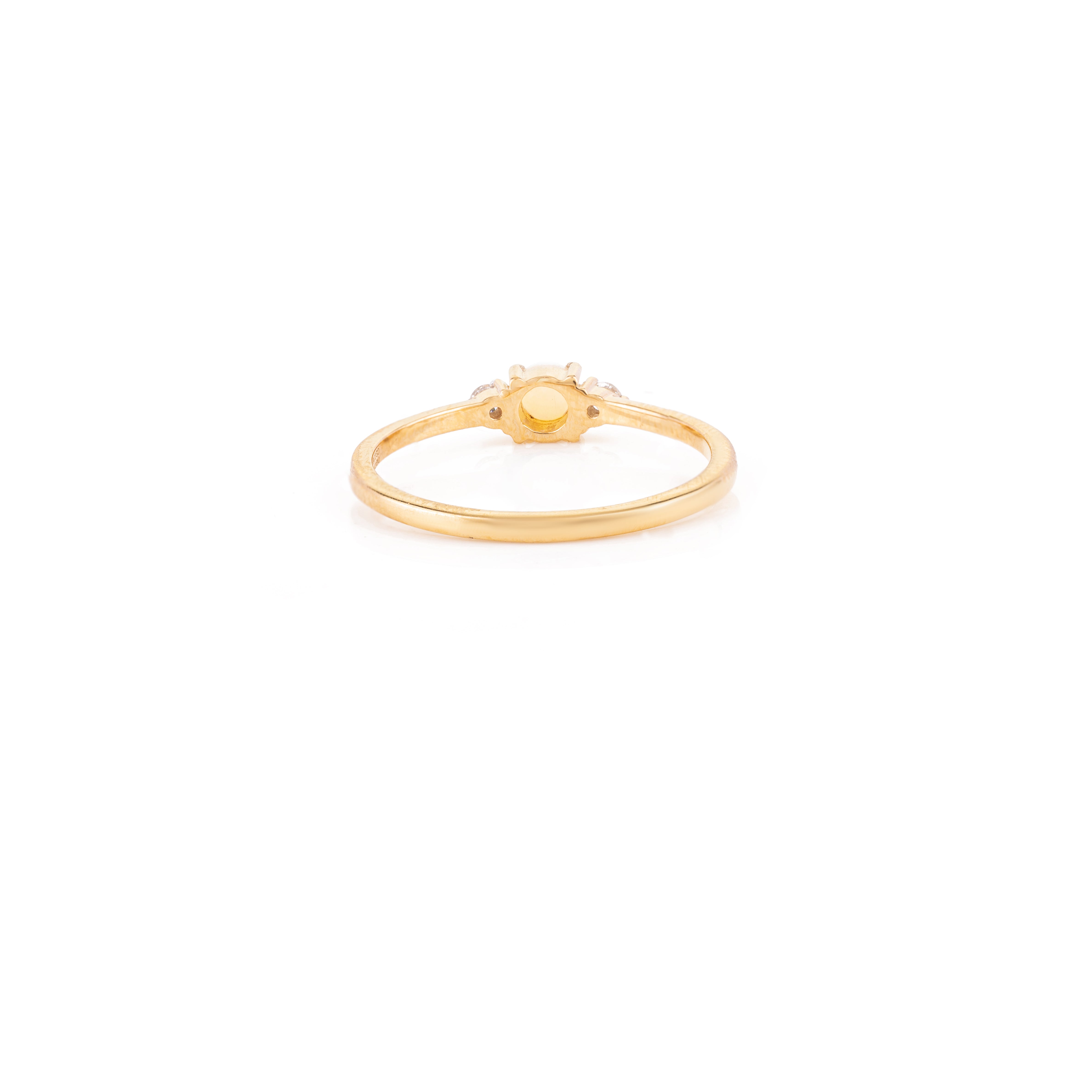 18K Gold Opal Diamond Dainty Ring
