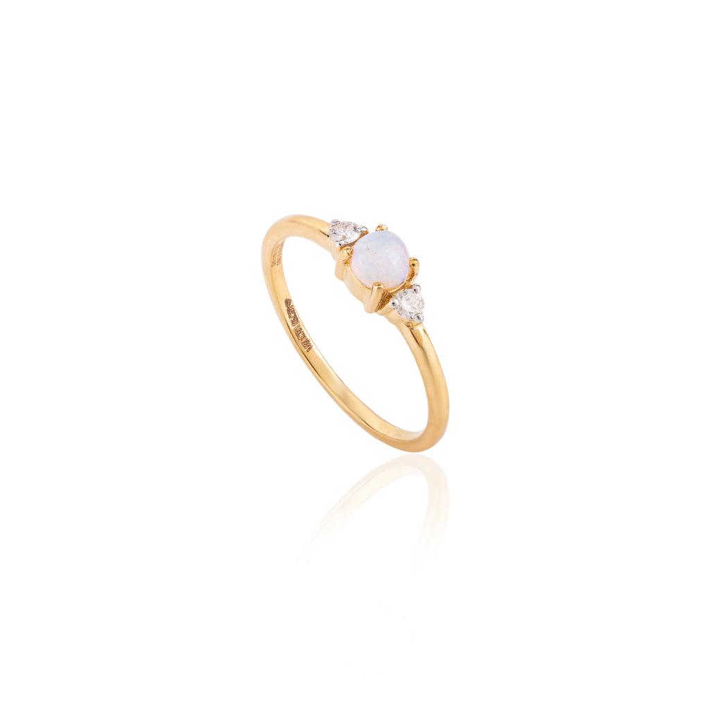18K Gold Opal Diamond Dainty Ring Image