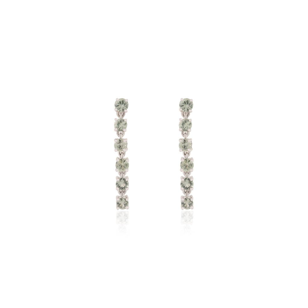 14K Solid White Gold Green Amethyst Dangle Earrings Image