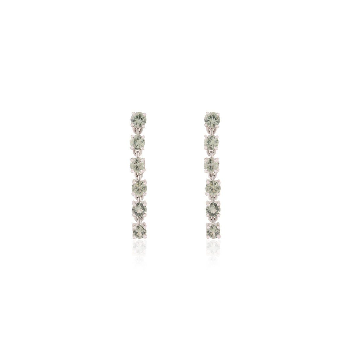 14K Solid White Gold Green Amethyst Dangle Earrings