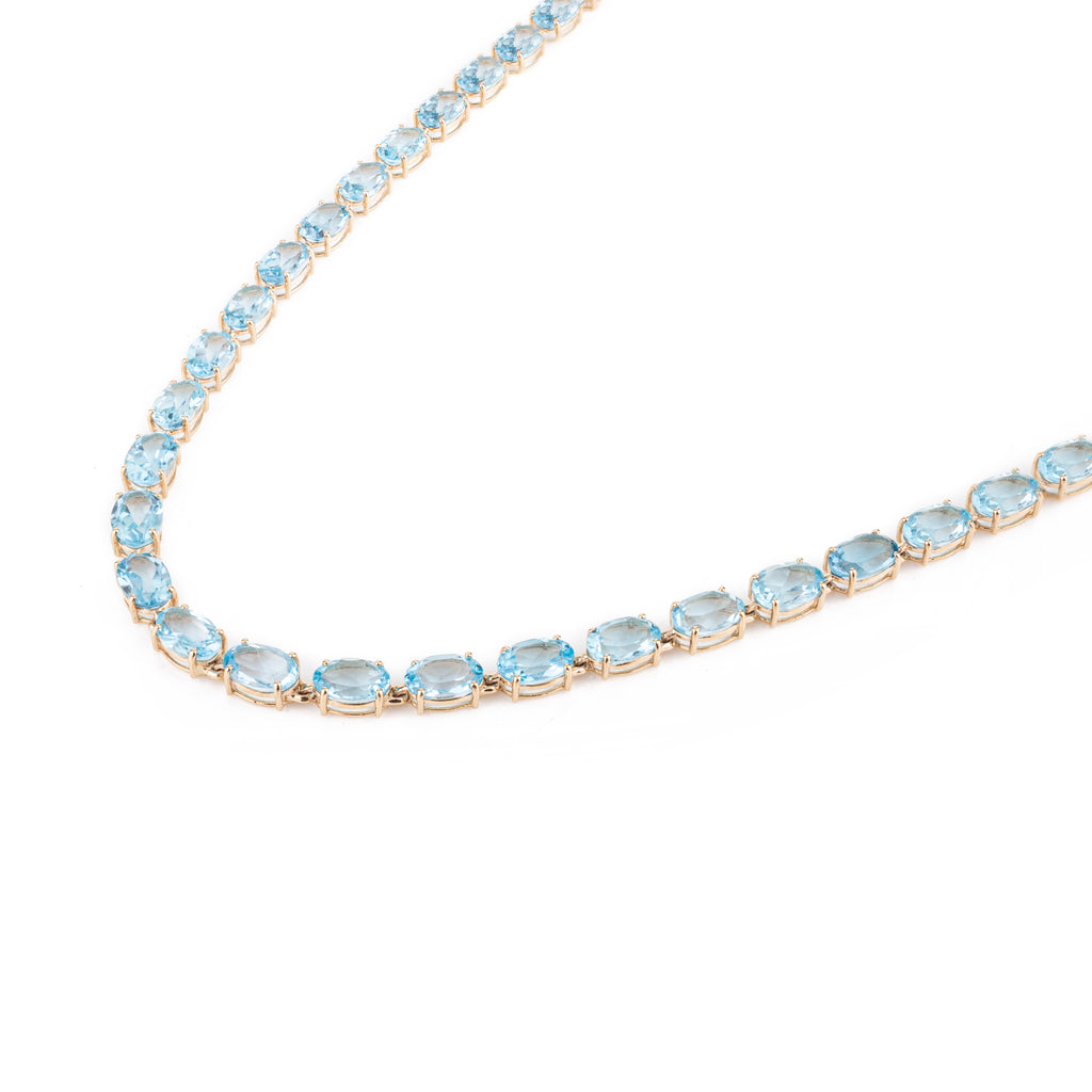 Natural Blue Topaz Gemstone Necklace and Earrings Set Image