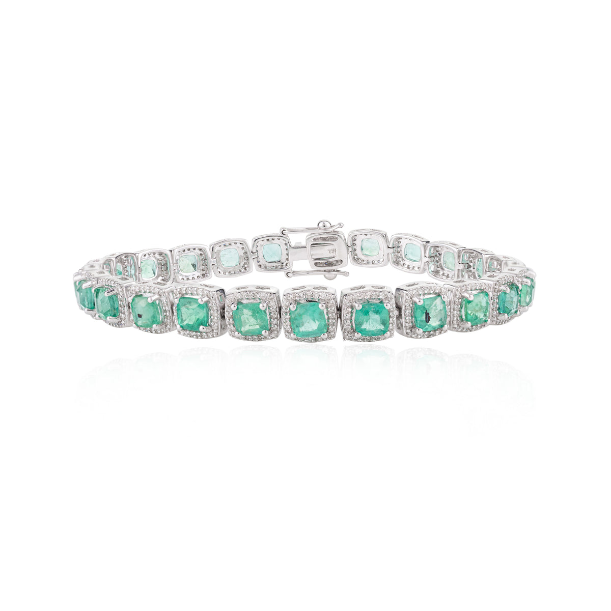 18K Gold Emerald Halo Diamond Tennis Bracelet