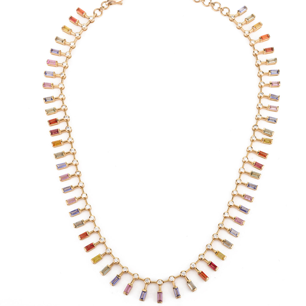 14K Gold Multi Sapphire Choker Necklace Image