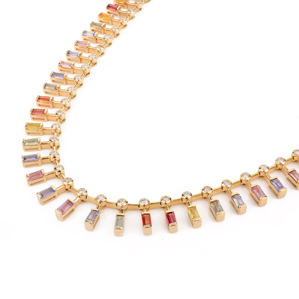 14K Gold Multi Sapphire Choker Necklace Image