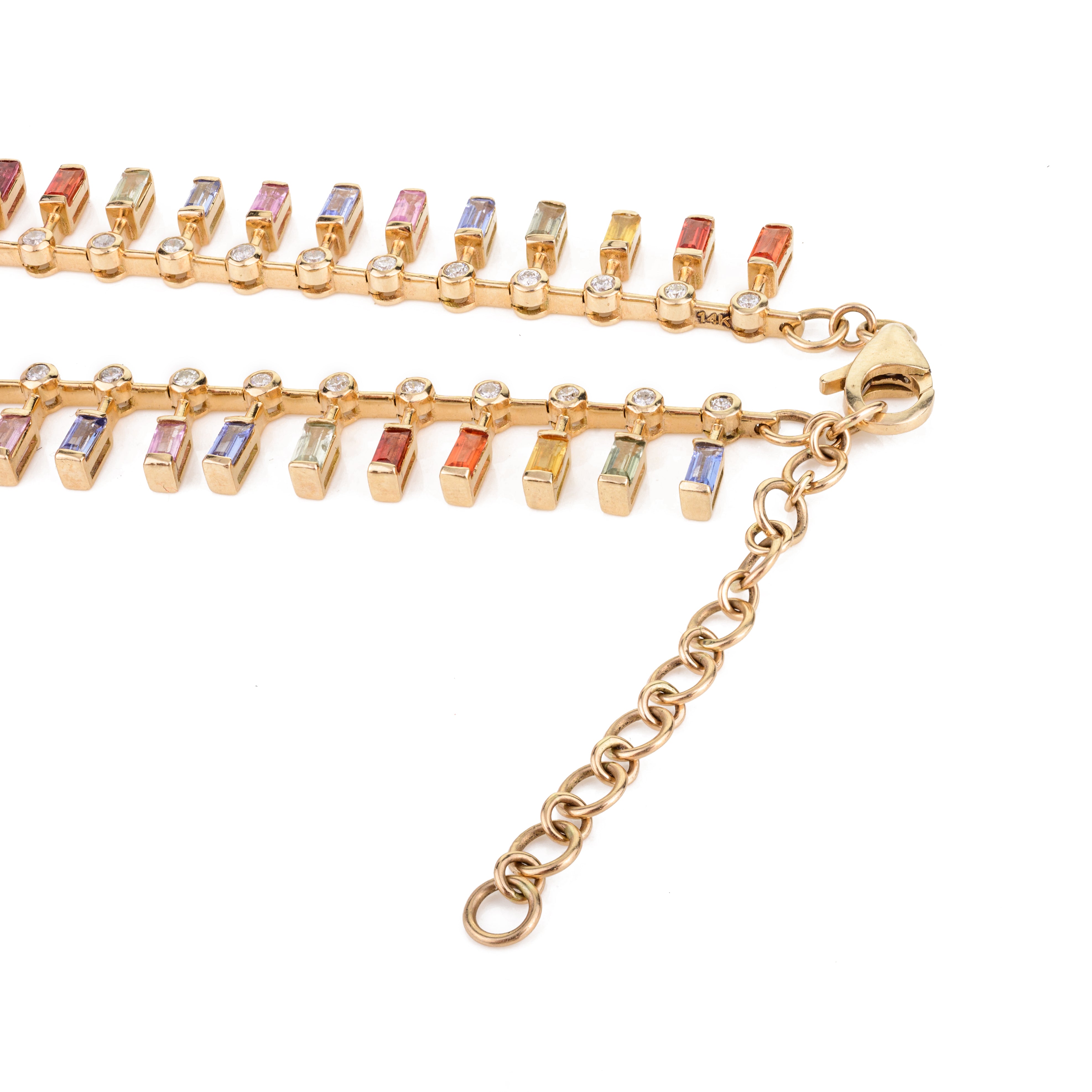 14K Gold Multi Sapphire Choker Necklace