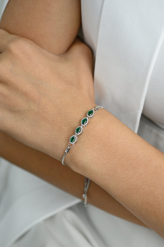 Emerald Diamond Adjustable Bracelet 18K White Gold Image