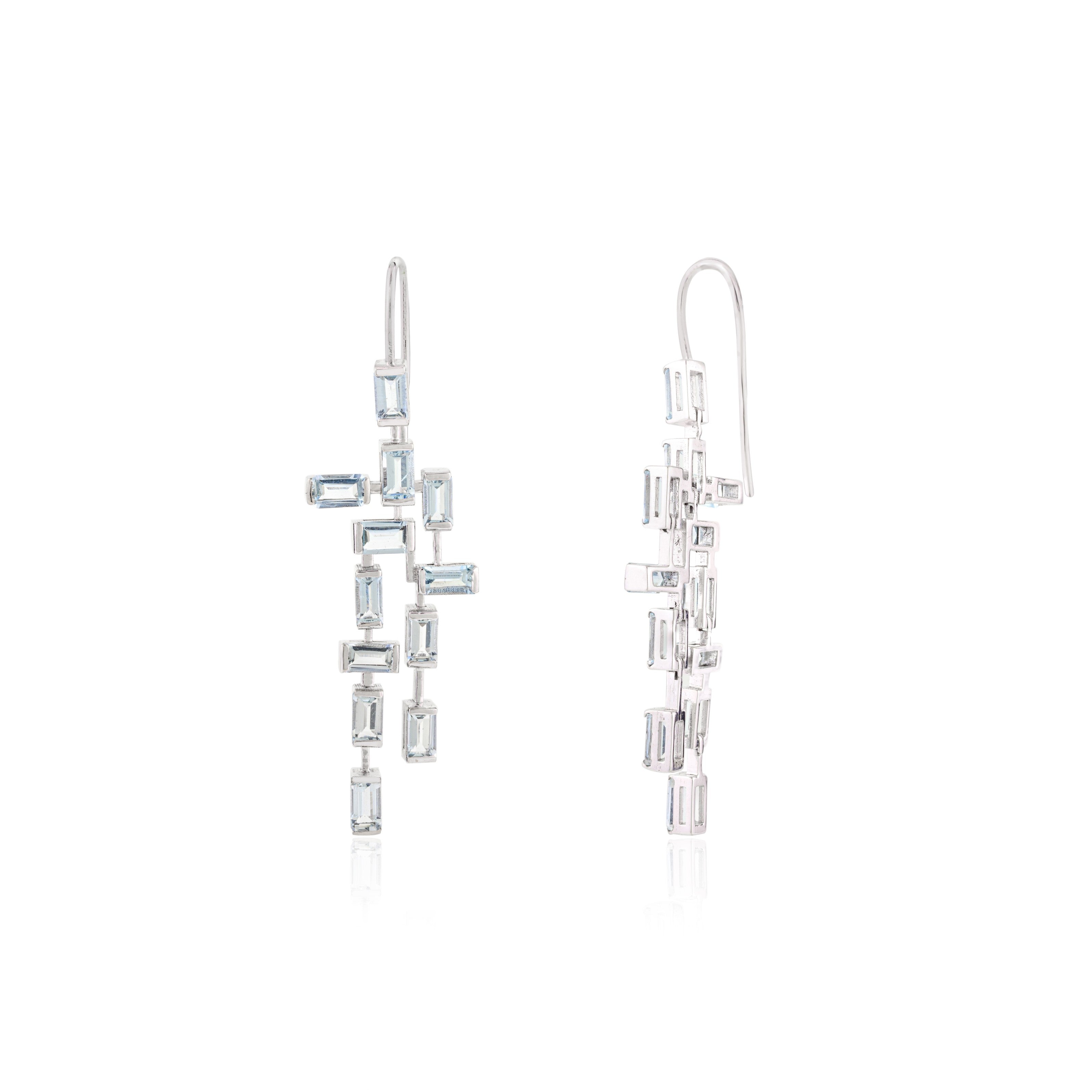 18K White Gold Aquamarine Dangle Earrings