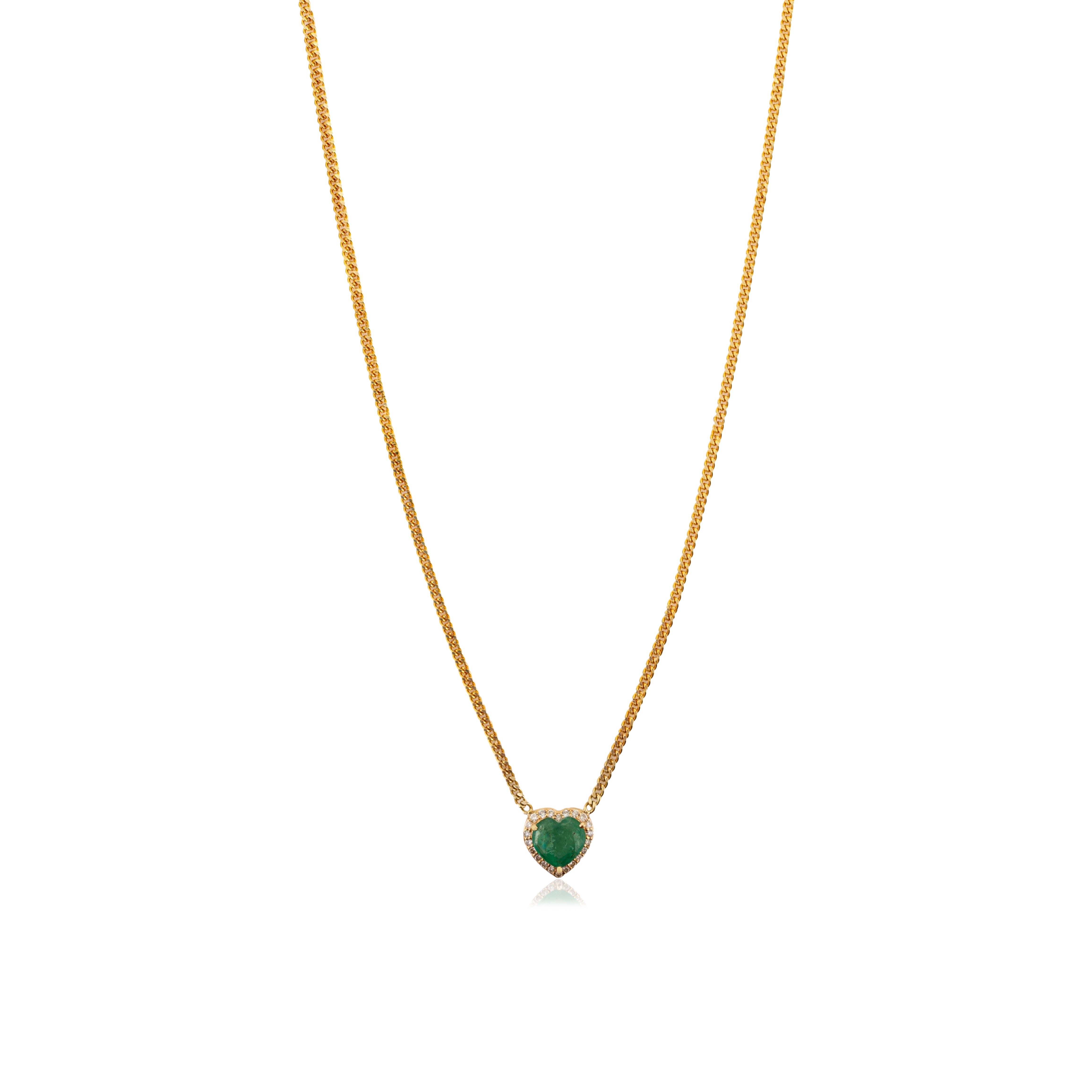 Mid Century 1.29ct Emerald Heart Necklace With Diamonds in 14k Gold