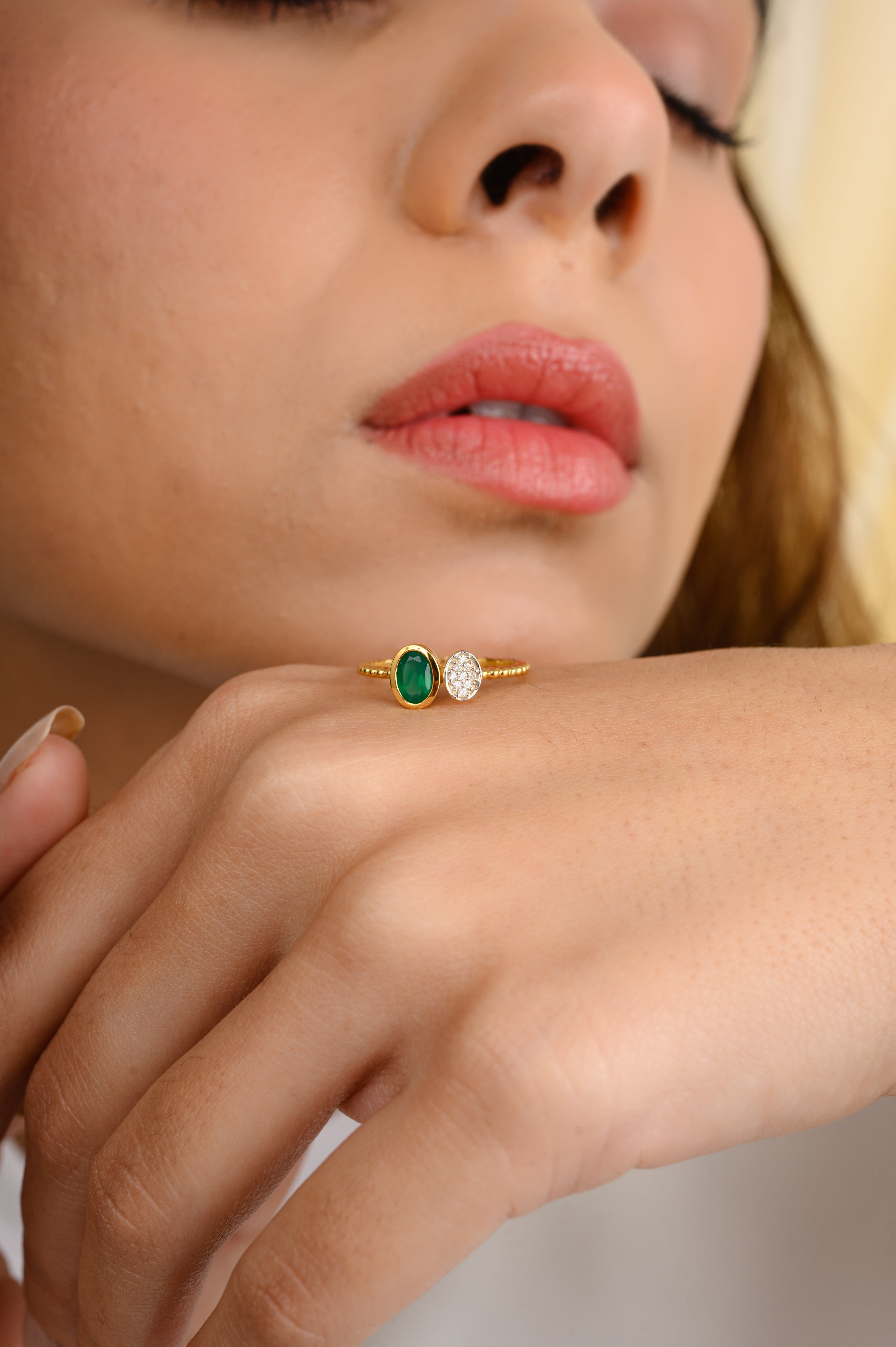 18K Gold Emerald & Diamond Open Ring