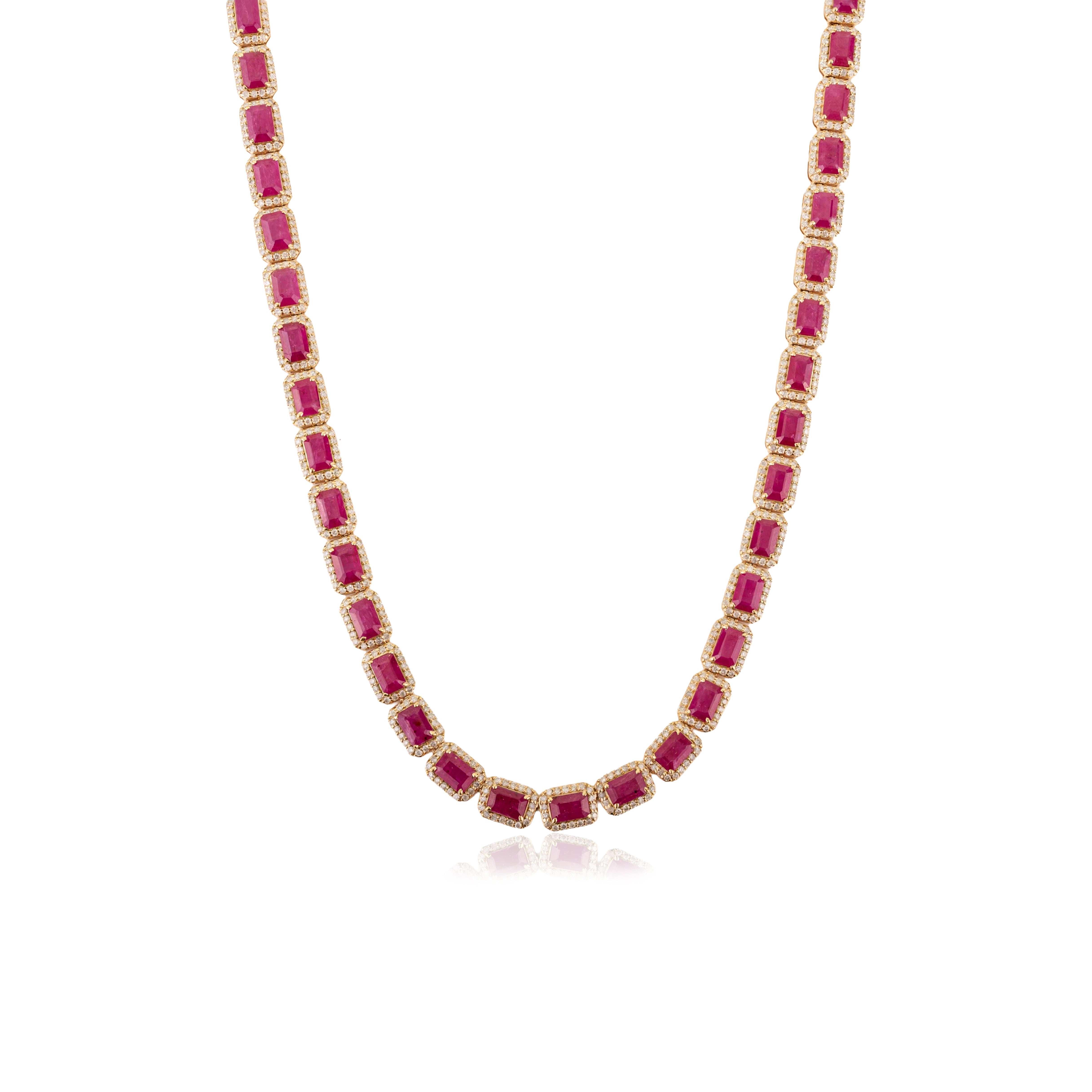 14K Gold Regal 27.47 Carat Ruby Diamond Statement Tennis Necklace