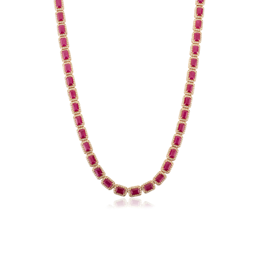 14K Gold Regal 27.47 Carat Ruby Diamond Statement Tennis Necklace Image