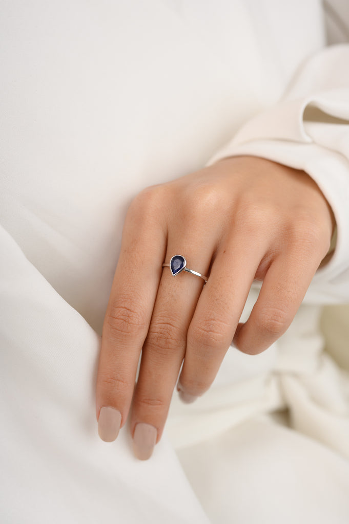 14K Gold Pear Cut Blue Sapphire Ring Image