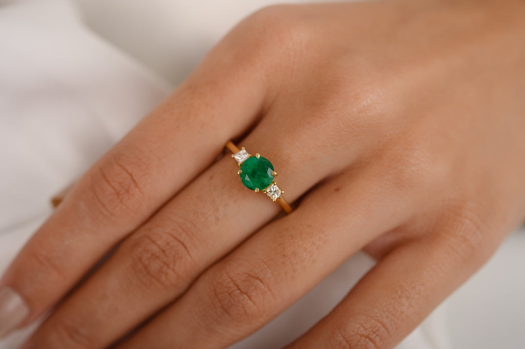 14k Emerald & Diamond Three-Stone Engagement Ring Image