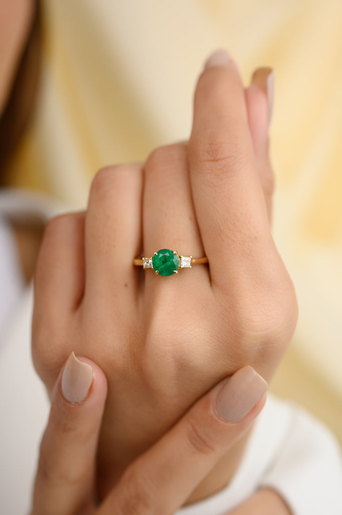 14k Emerald & Diamond Three-Stone Engagement Ring Image