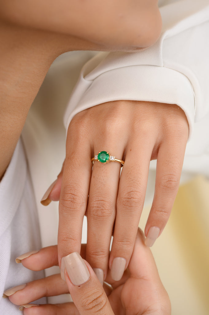 14k Emerald & Diamond Three-Stone Engagement Ring Image