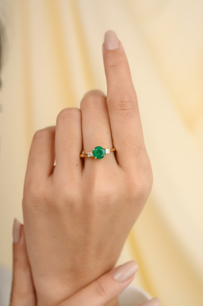 14k Emerald & Diamond Three-Stone Engagement Ring Image