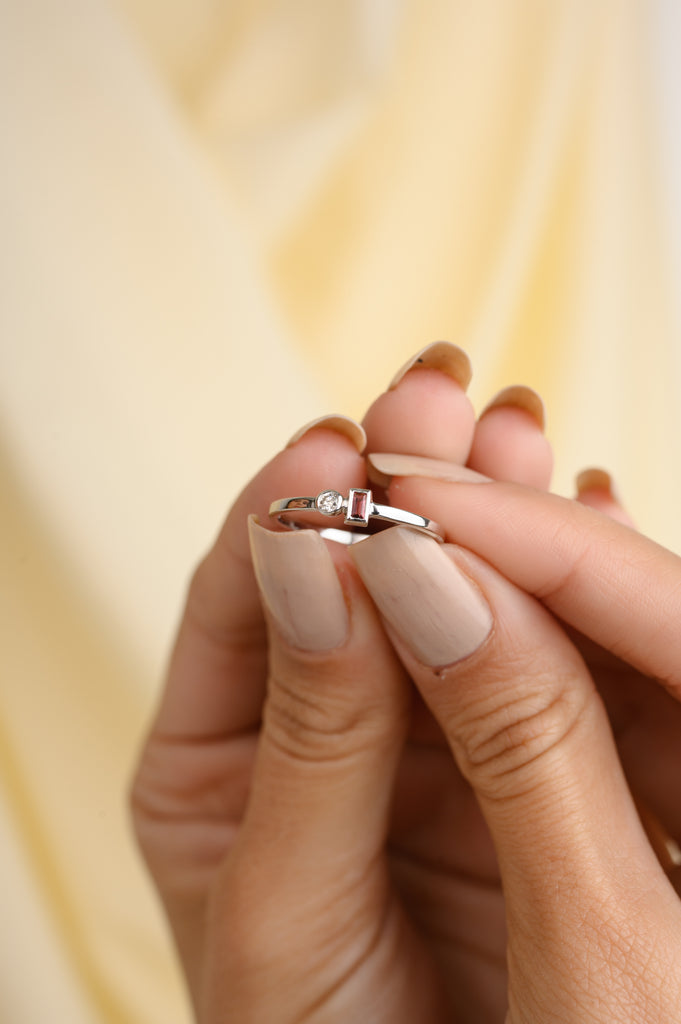 14K White Gold Tourmaline Diamond Adjustable Ring Image