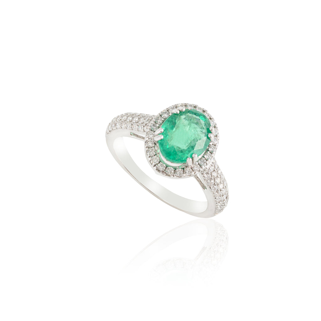 18K Gold Emerald Diamond Engagement Ring Image
