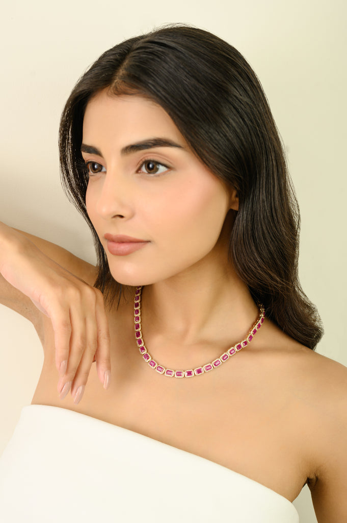 14K Gold Regal 27.47 Carat Ruby Diamond Statement Tennis Necklace Image