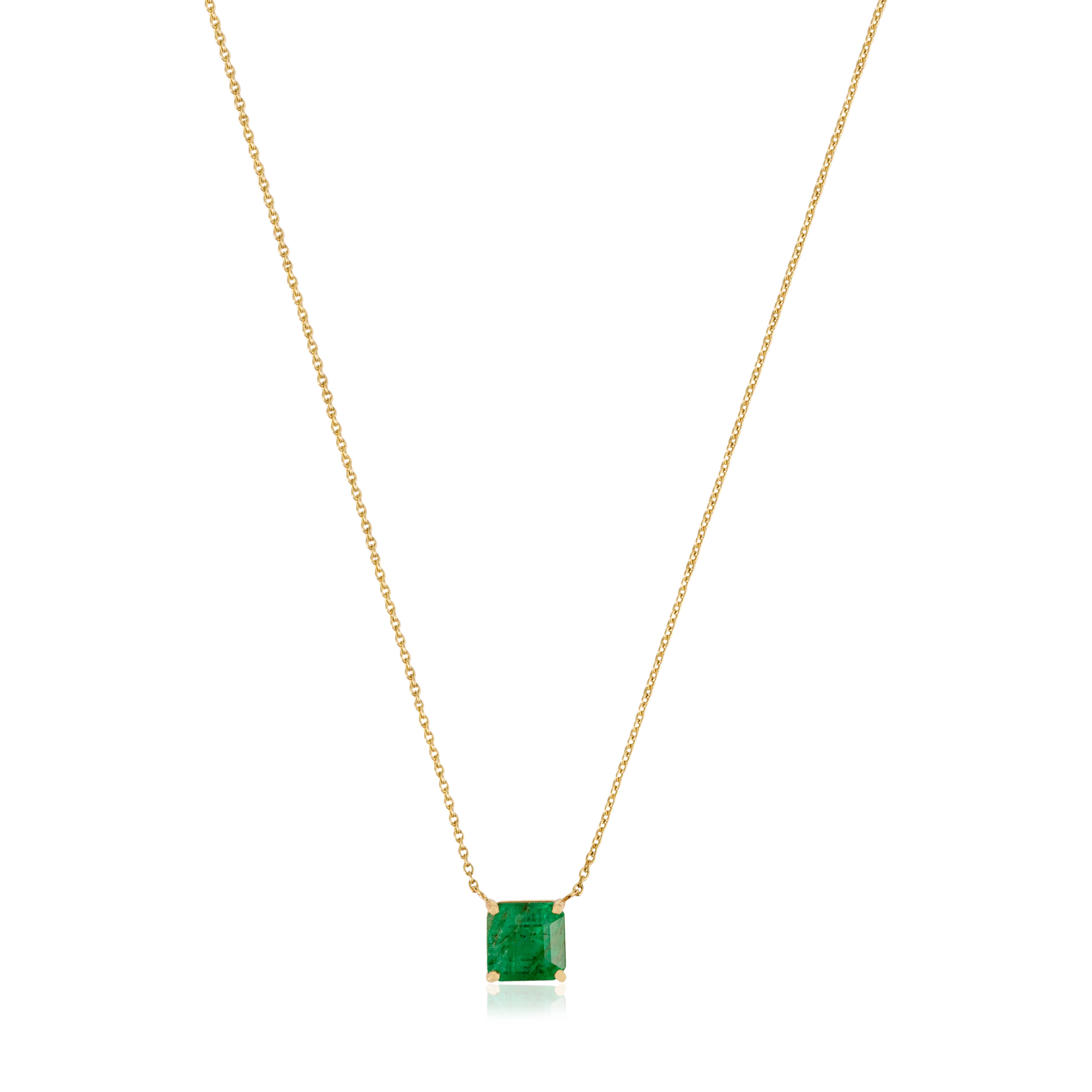 14K Gold Square Cut  1.51 ct Emerald Chain Necklace